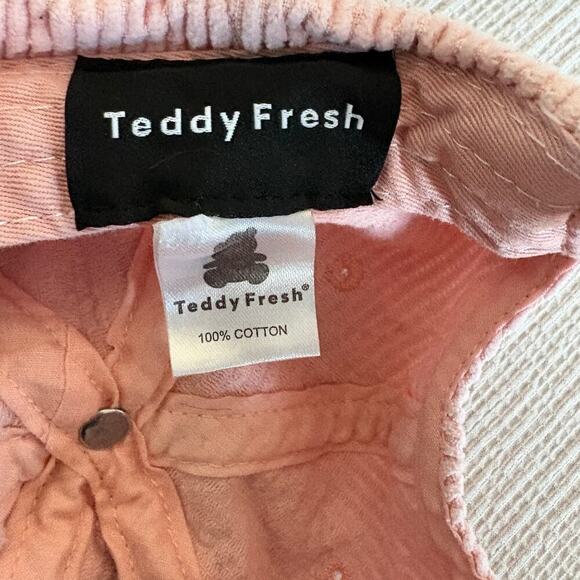 Teddy Fresh Pink Corduroy Baseball Hat Adjustable Strapback Y2K Softgirl - Picture 5 of 7